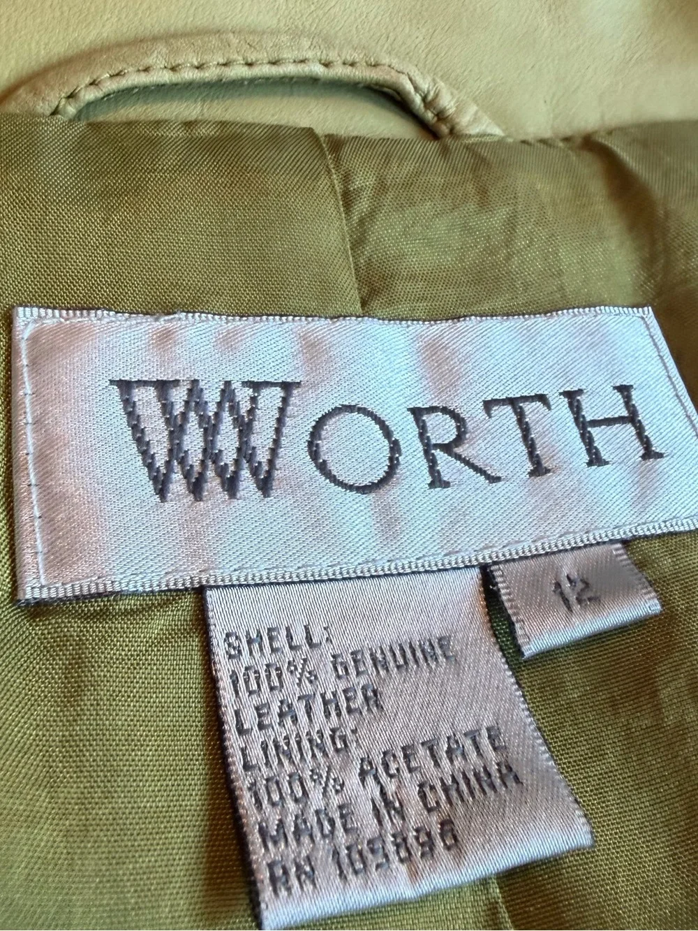 Worth 100% Leather Jacket Bold Green Button-Down Retro Vintage Classic Size 12
